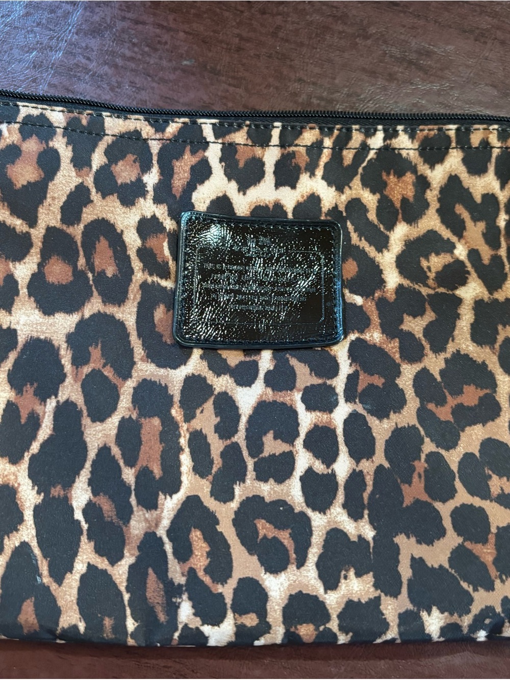 Coach Leopard Ocelot Print Nylon Cosmetic Travel Pouch Case Black Brown